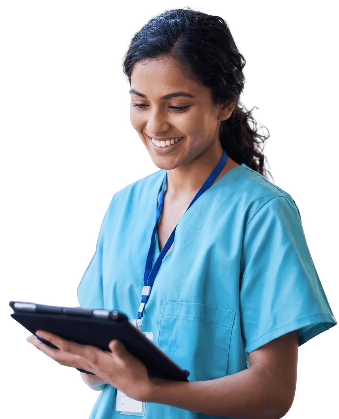 Nurse holding a tablet, mid-explanation